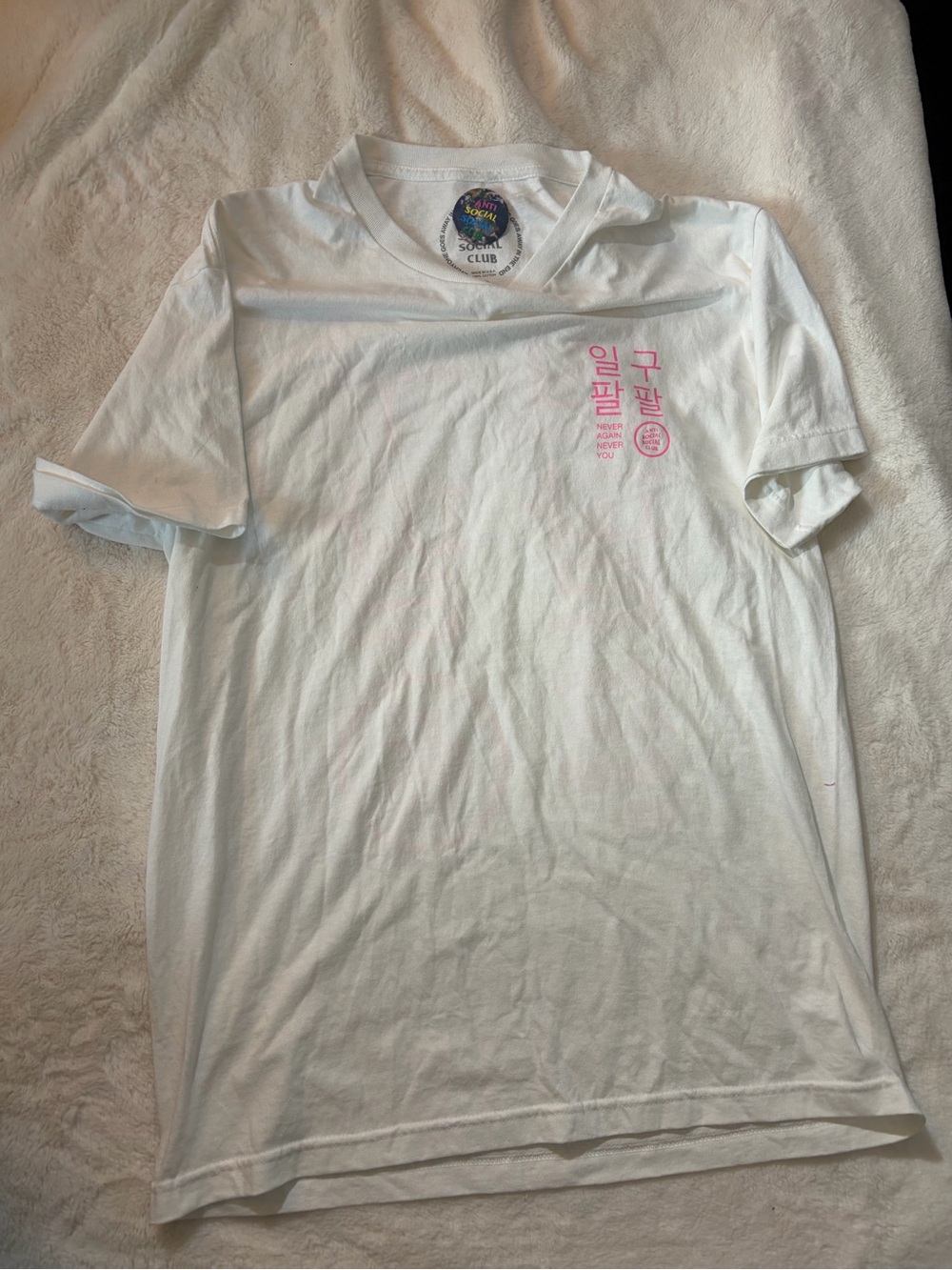 Anti Social Social Club White Tee with Pink Chest Graphic